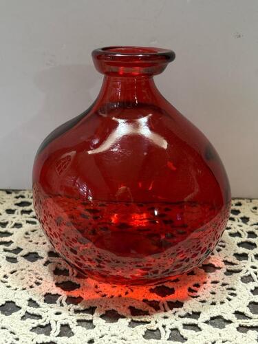 Mid-20th Century Deep Ruby Red Hand Blown Glass Vase