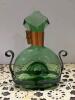 Hand-Blown Green Glass Decanter with Copper Collar and Iron Handles - 4