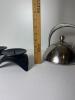 Palm Restaurant Stainless Steel Teapot w/ 2 Metal Pottery Barn Candle Holders - 6