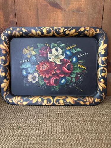 17.5" x 13" Vintage Hand-Painted Metal Serving Tray by Letty Bryant