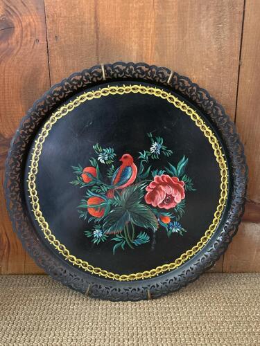 18" Vintage Hand-Painted Toleware Metal Tray