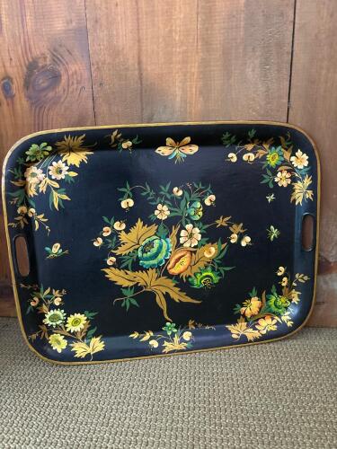 22" x 16" Vintage Hand-Painted Metal Toleware Tray