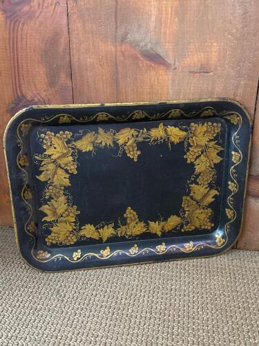 18" x 13" Vintage Hand-Painted Toleware Tray, Mary Taylor Signed