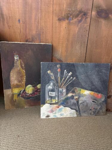 Pair of Unframed Original Oil Still Life Paintings on Canvas/Board