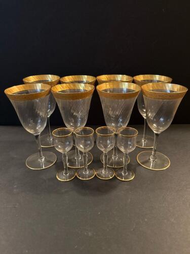 Vintage Swirl Stemware Set with Ornate Gold Band