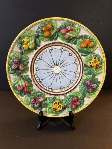 Italian Majolica Plate with Relief Fruit Motif