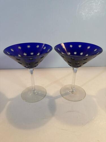 Pair of Faberg&eacute; Galaxy Cobalt Blue Crystal Martini Glasses