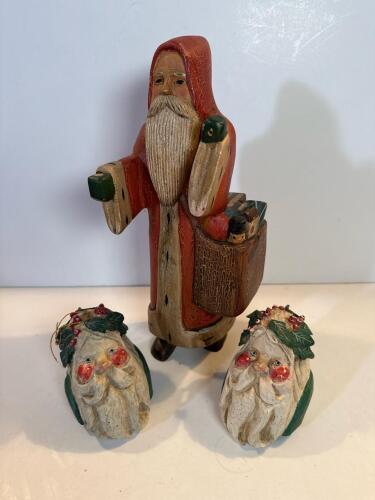 House of Hatten 1988 Santa Figurine with 2 Santa Face Ornaments