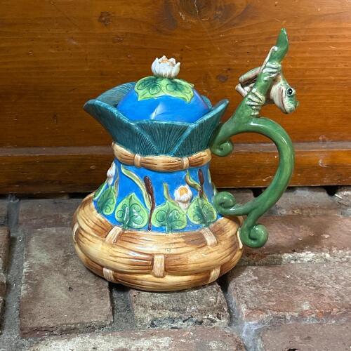 House of Hatten Ceramic Teapot by Peggy Fairfax Herrick - Frog and Water Lily Design