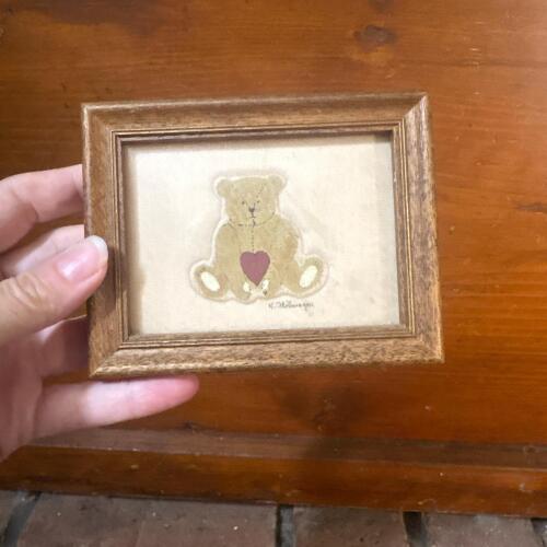 4.5" x 3.5" Framed Miniature Stitched Teddy Bear Art
