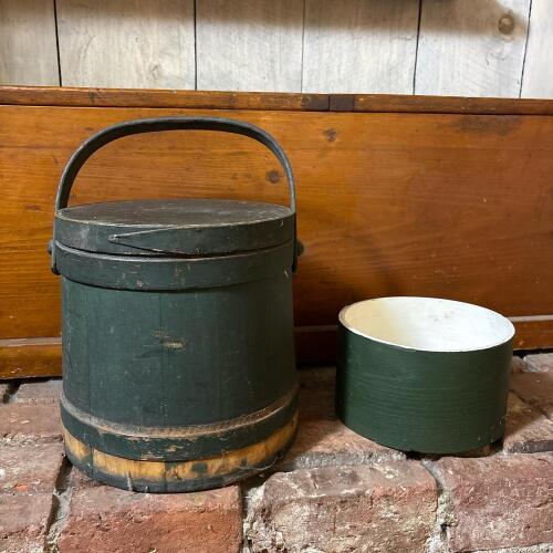 Vintage 12" Green Painted Wooden Firkin