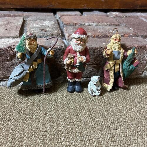 Trio of Small Vintage Santa Claus Figurines and a Polar Bear