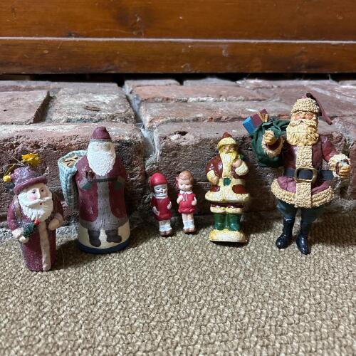 Six Vintage Assorted Santa Claus and Elf Figurines