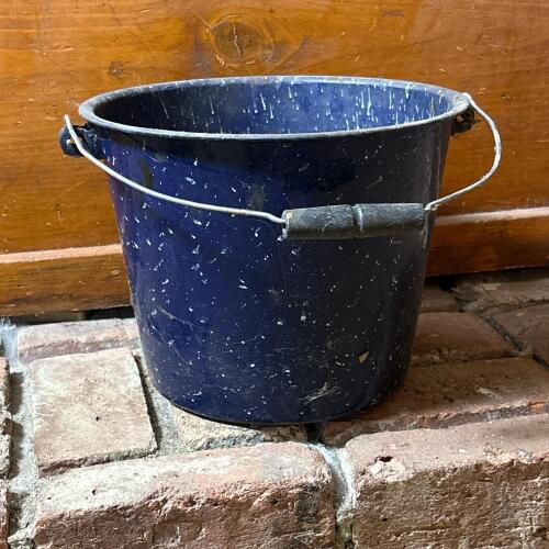Vintage Blue and White Speckled Enamelware Bucket