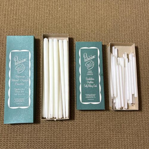 Two Boxes of White Patrician Hand-Dipped Taper Candles - 12" and 15"