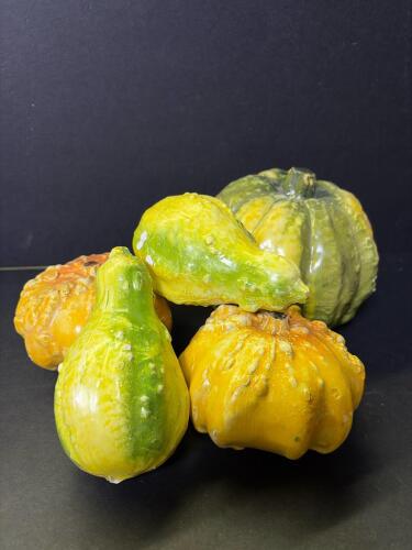 Set of 6 Hand-Painted Ceramic Gourd and Pumpkin Decorations &ndash; Multicolor