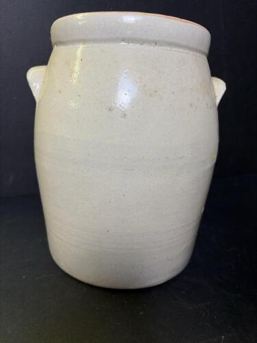 Antique Stoneware Crock Jar, Beige Glaze with Lug Handles