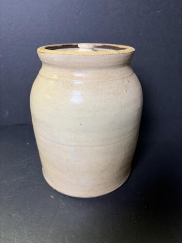 Lidded Stoneware Crock Jar-Off-White Glaze, Impressed Mark, C. 19th&ndash;20th Century