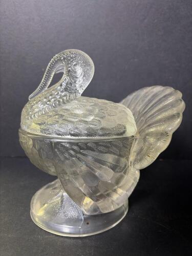 Vintage Pressed Glass Turkey Covered Dish 19th Century