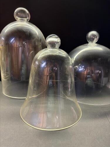 Set of 3 Extra Large Glass Bell Jar Dome with Knob Handle