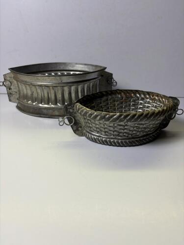 J. JAHN Germany Vintage Tin Springform Cake Molds Basketweave & Ribbed, 1920s-40s