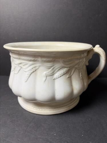 Victorian Ironstone Chamber Pot with Wheat Motif Embossed Mark, England