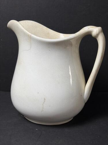 Antique White Ironstone Water Pitcher, Marked "Warranted China Granite"