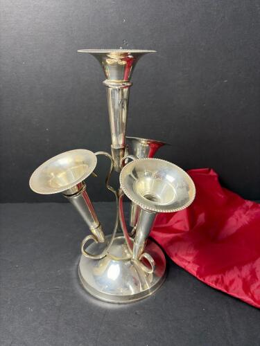 Silver-Plated Four-Trumpet Epergne Centerpiece Vase