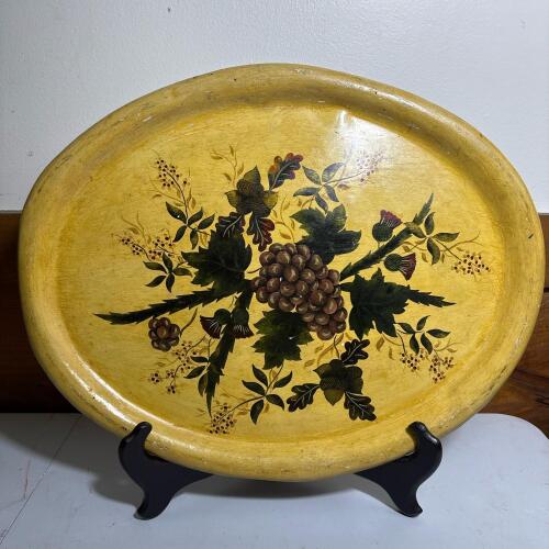 Large Hand-Painted Folk Art Metal Serving Tray