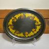 Hand-Painted Oval Toleware Tray with Floral Gold Motif