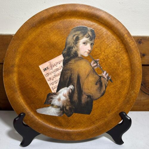 Woodcroftery Wooden Plate with Decoupage Art of Boy with Dog
