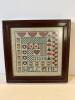 10"x10" Framed Cross-Stitch 'Welcome' Sampler with Folk-Art Motifs