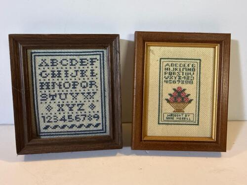 Pair of Tiny Framed Miniature Cross-Stitch Samplers