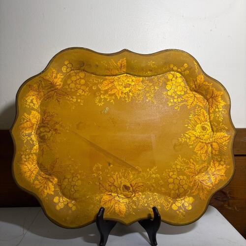 Hand-Painted Decorative Metal Tray, Signed EWS Moseley 1963