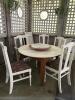 White Round Extendable Dining Table Set w/ 3 Leaves & 6 Chairs (408)