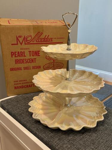 Maddux of California 3-Tier Iridescent Shell Serving Tray