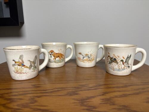 Vintage USA Wildlife Hunting Dog & Bird Ceramic Coffee Mugs