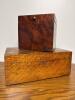 Antique Burlwood Tea Caddy with Hand-Carved Interior Mark & Oak Humidor Tobacco Box Set