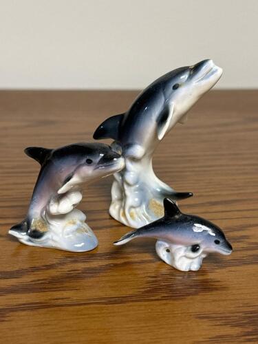 Vintage Porcelain Dolphin Family Figurine Set