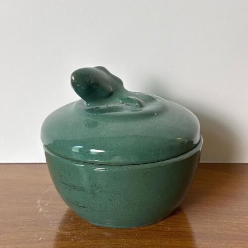 Green Glazed Ceramic Dish with Sculpted Fish Handle Lid