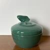 Green Glazed Ceramic Dish with Sculpted Fish Handle Lid - 2