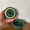 Green Glazed Ceramic Dish with Sculpted Fish Handle Lid - 3