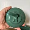 Green Glazed Ceramic Dish with Sculpted Fish Handle Lid - 6