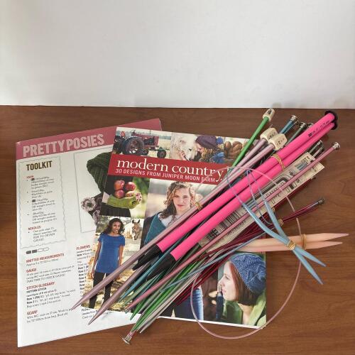 Assorted Knitting Needles with Pattern Books