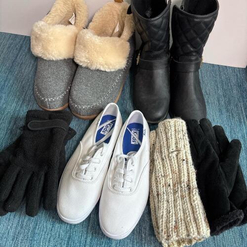 Shoes & Gloves Lot: Keds, Boots, Slippers, Size 7-9
