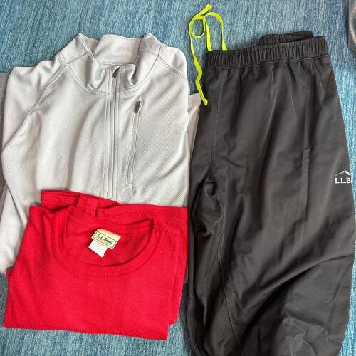 L.L.Bean Men&rsquo;s Lot: Pullover, Red Coolmax Tee & Black Performance Pants, Size L