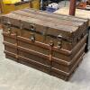 Large Antique Flat-Top Steamer Trunk