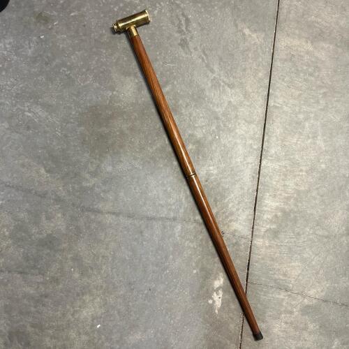Vintage Brass Telescope and Wooden Walking Cane