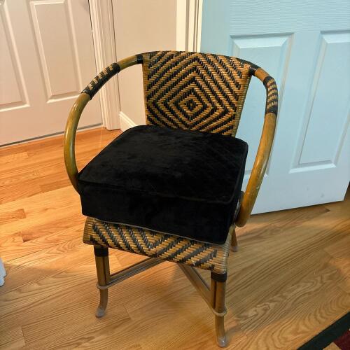Vintage Woven Rattan Barrel Accent Chair with Comfortanza Seat Cushion