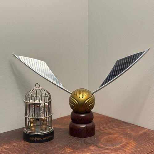 Harry Potter Golden Snitch Replica on Stand and Hedwig in Cage Figurine